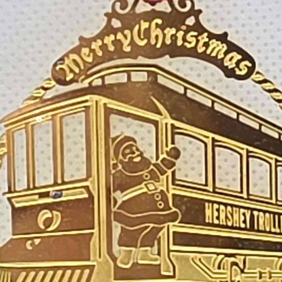 Hershey's Chocolate Christmas Ornament Gold Metal Trolley Works - Picture 5 of 7